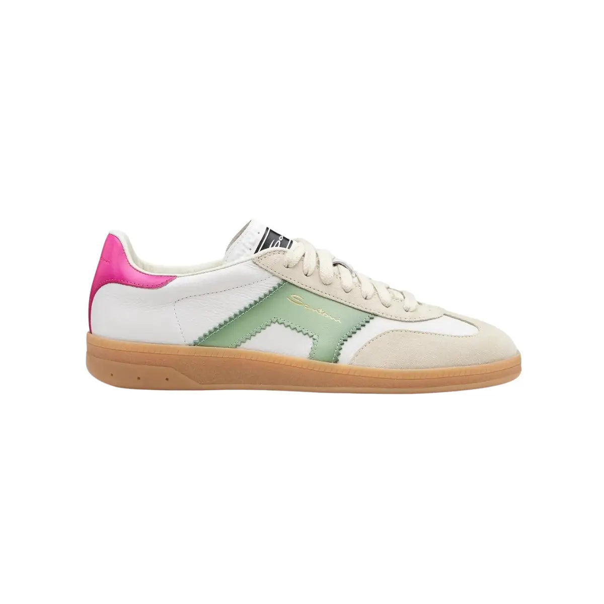 Santoni Women's white, green and pink leather and suede DBS Oly sneaker