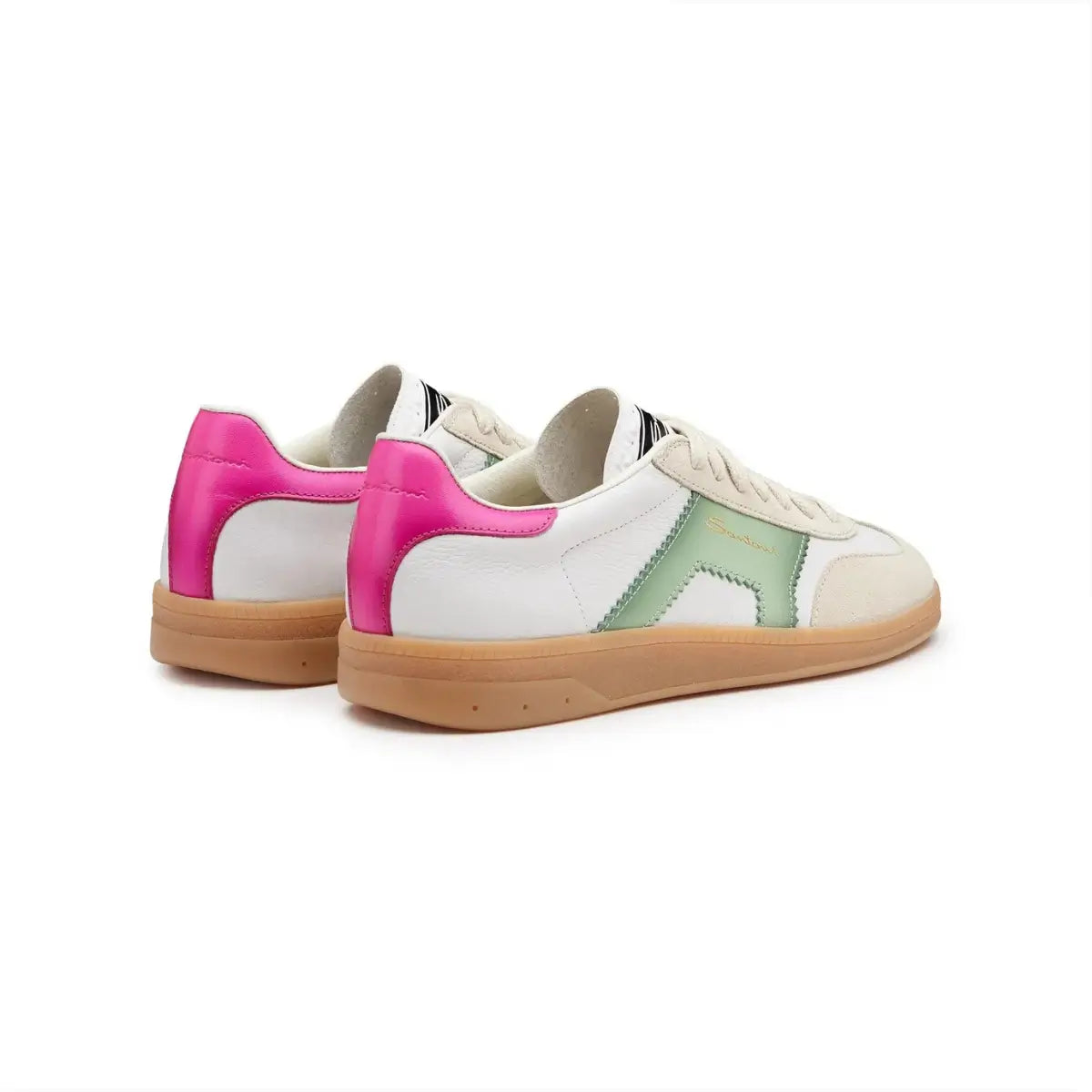 Santoni Women's white, green and pink leather and suede DBS Oly sneaker