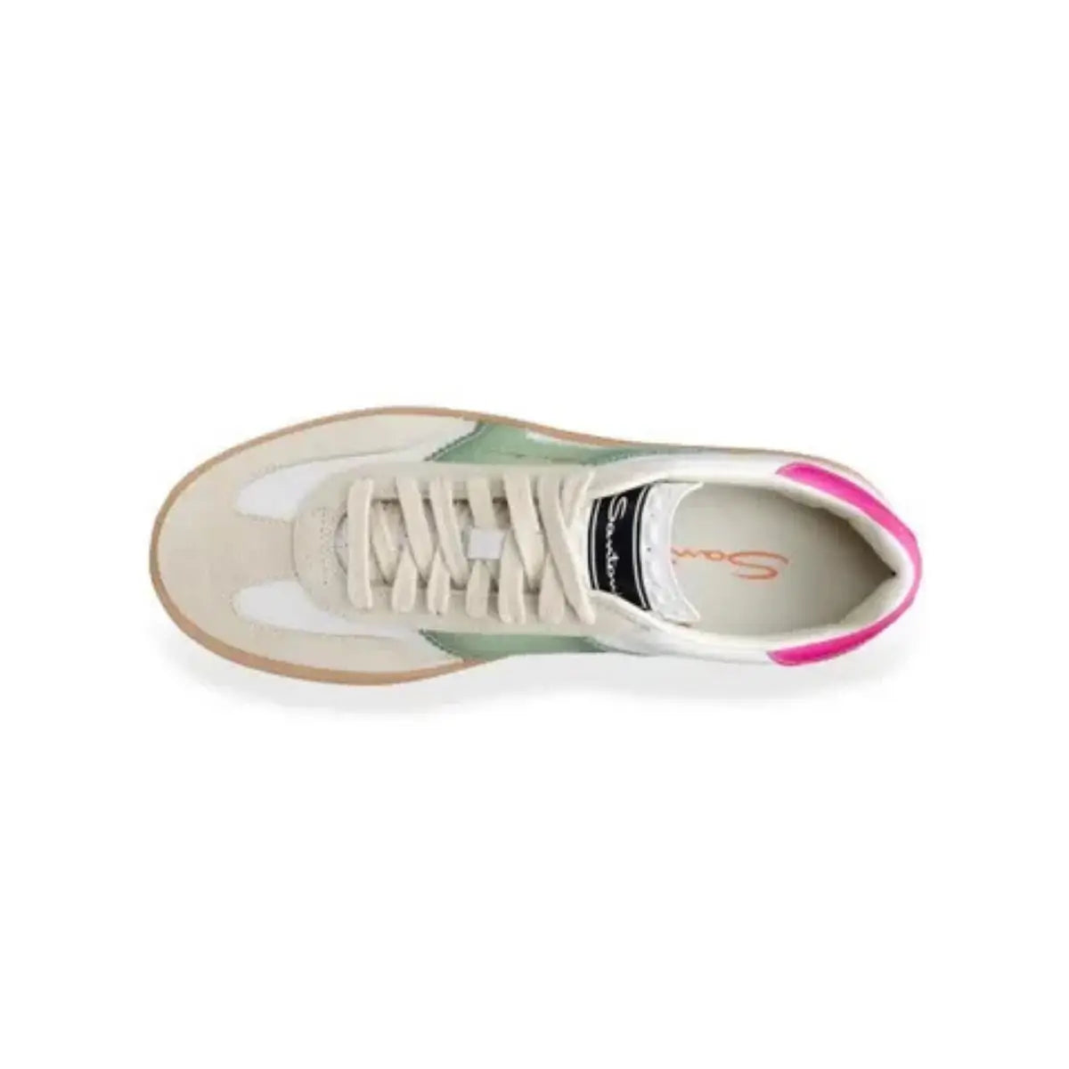 Santoni Women's white, green and pink leather and suede DBS Oly sneaker