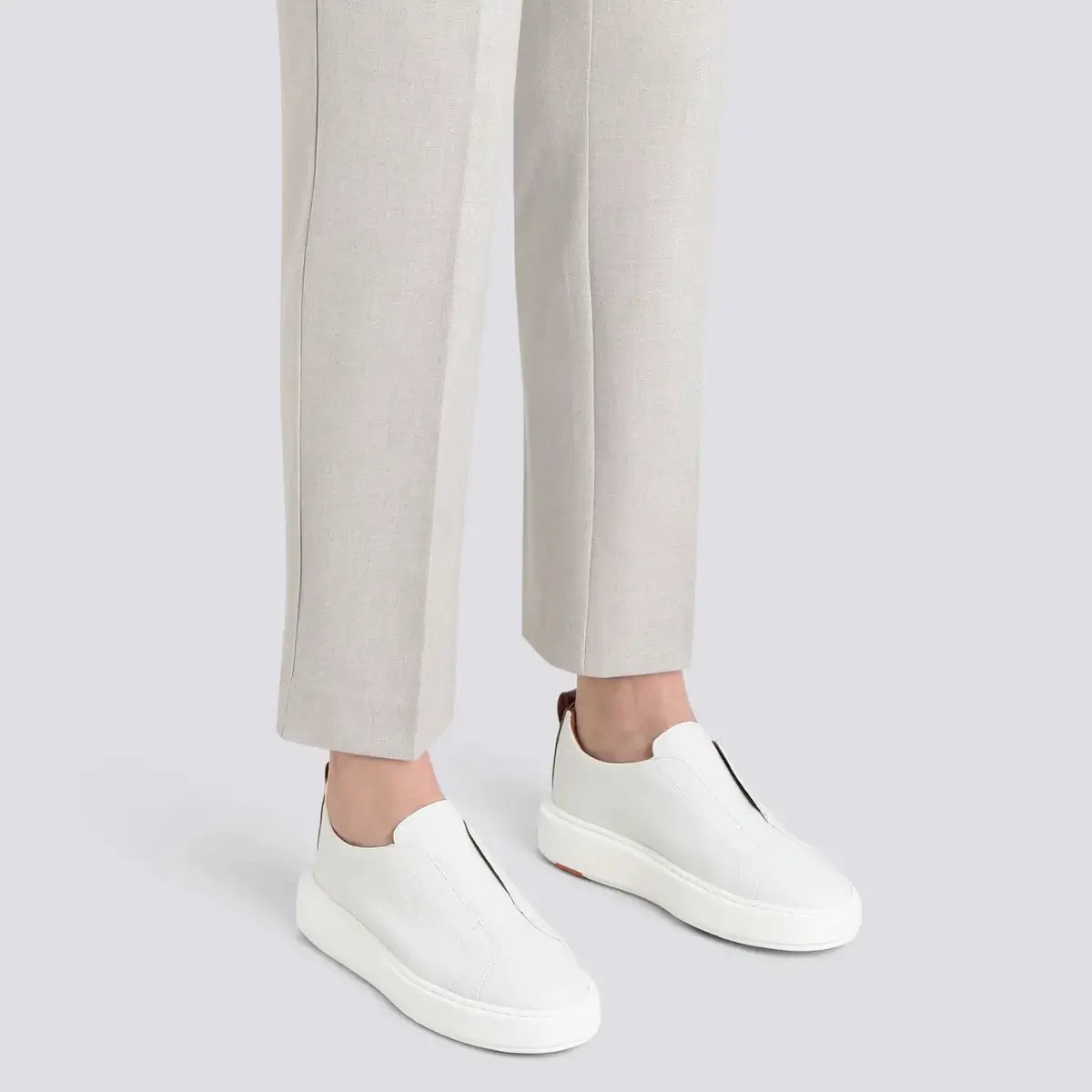 Santoni Women's white tumbled leather slip-on sneaker