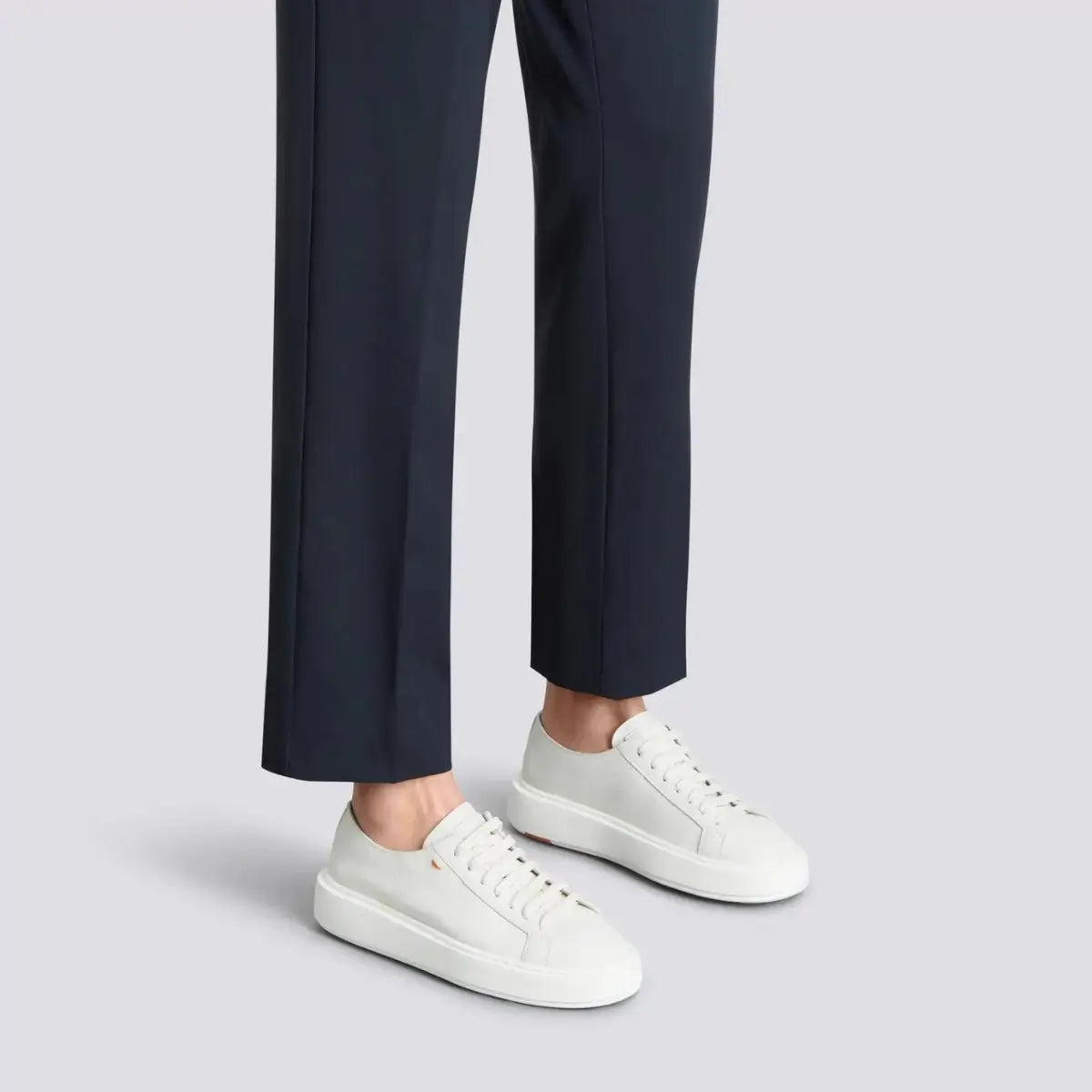 Santoni Women's white tumbled leather sneaker