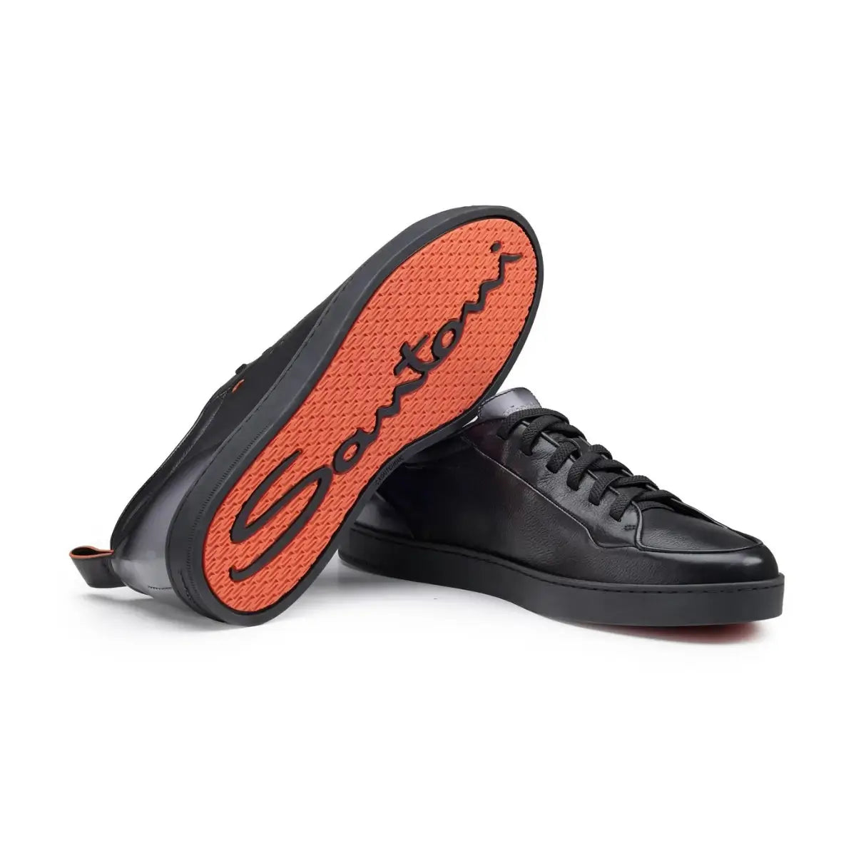 Santoni Men's black leather Santoni Off-duty sneaker