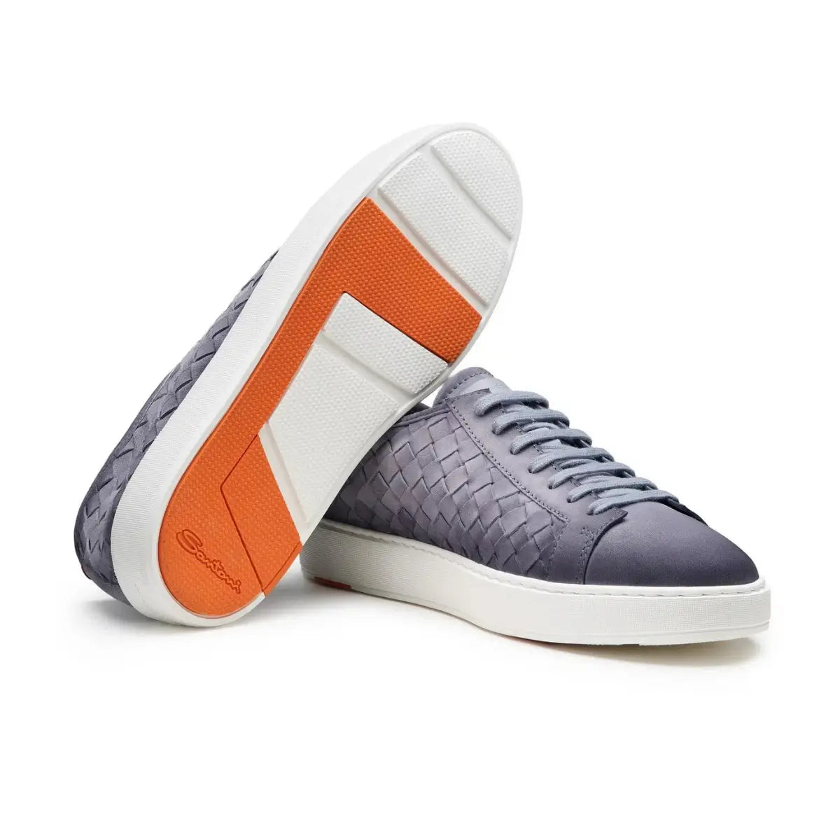 Santoni Men's light blue woven suede sneaker
