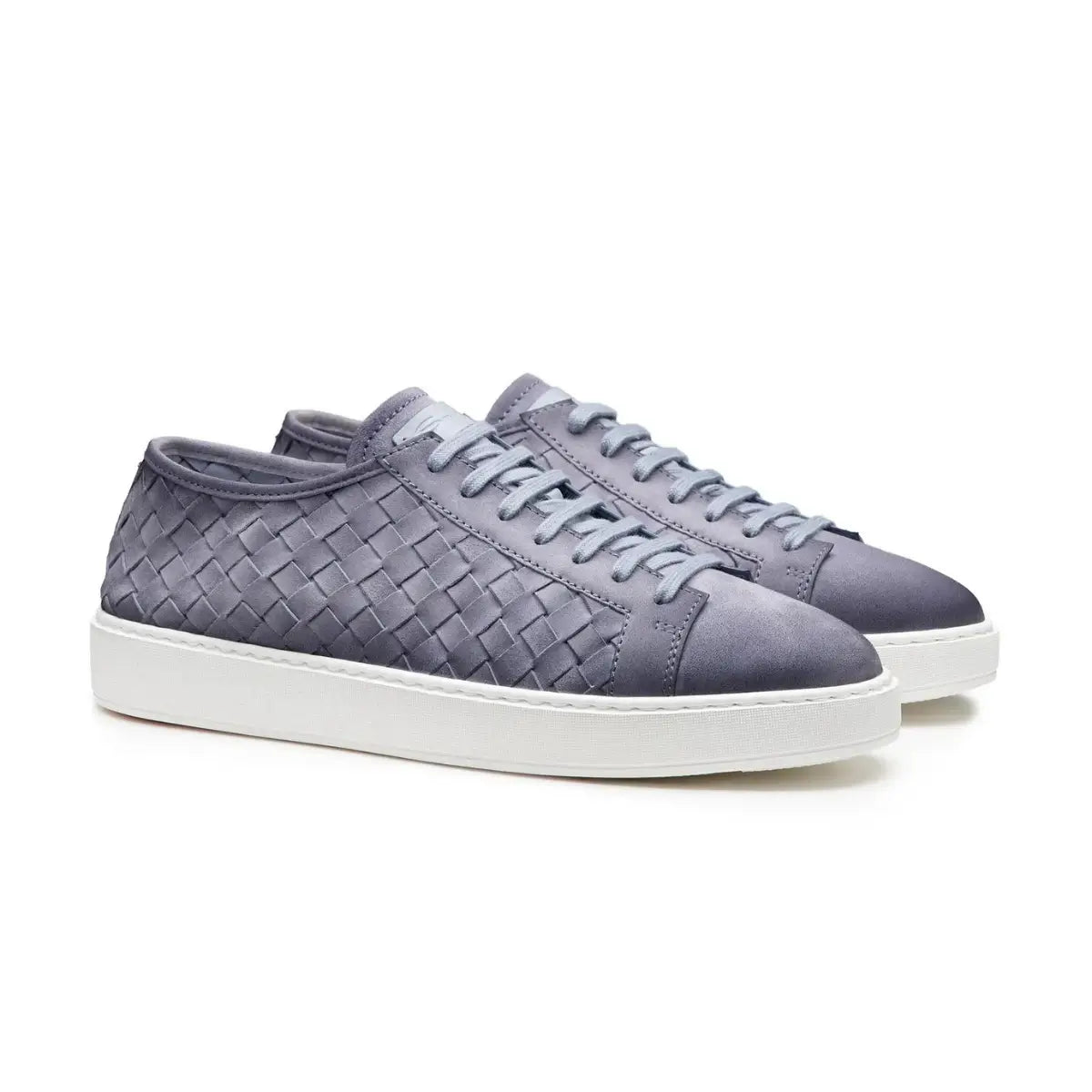 Santoni Men's light blue woven suede sneaker