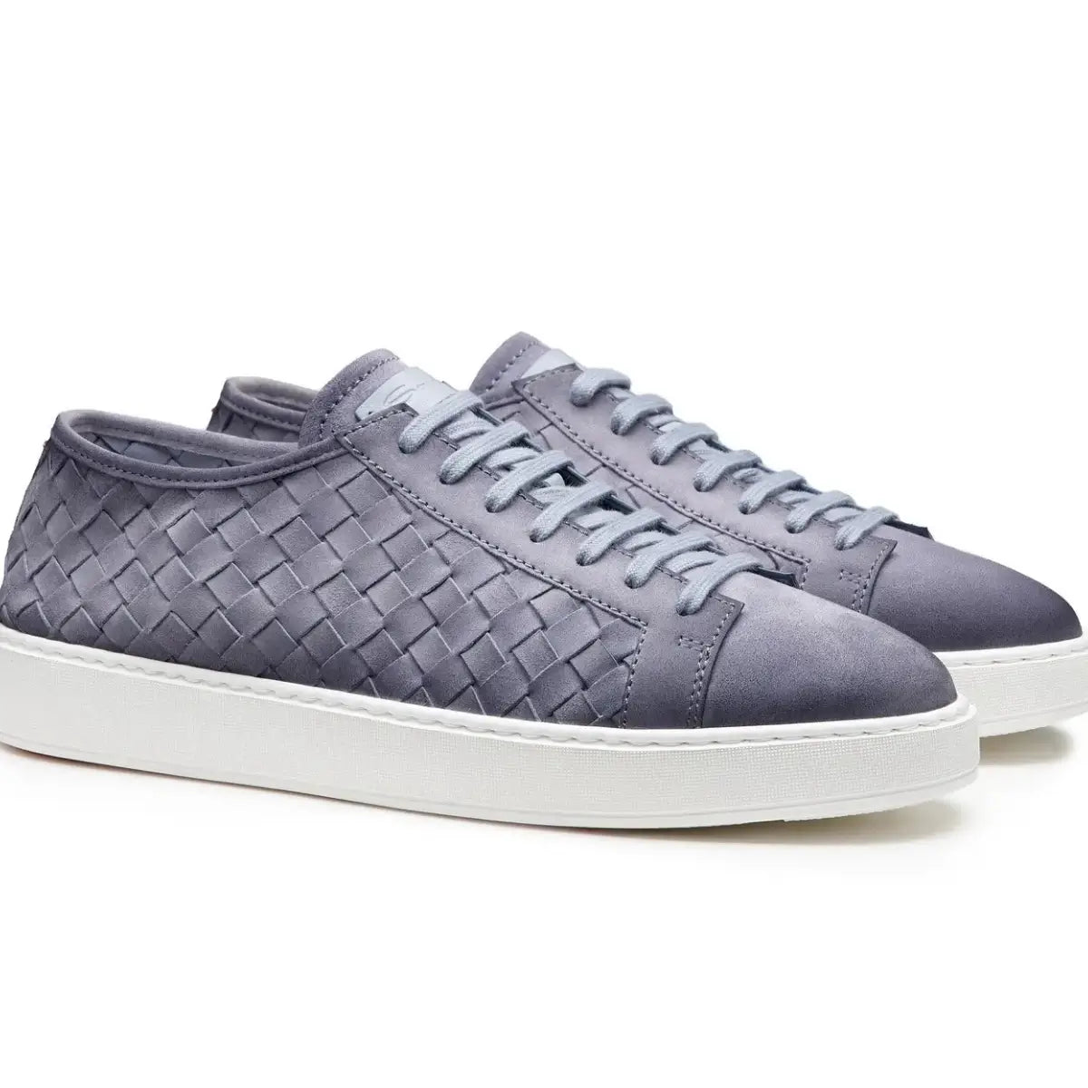 Santoni Men's light blue woven suede sneaker