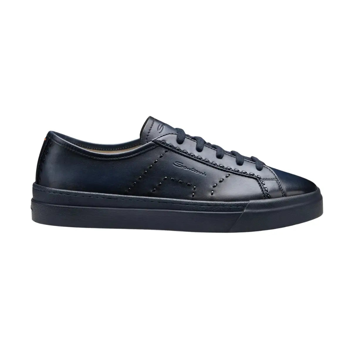 Santoni Men's blue leather Double Buckle Sneaker