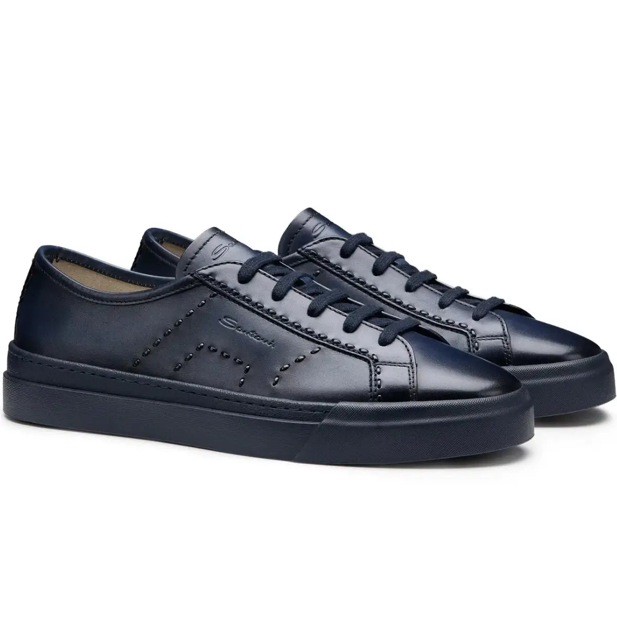 Santoni Men's blue leather Double Buckle Sneaker