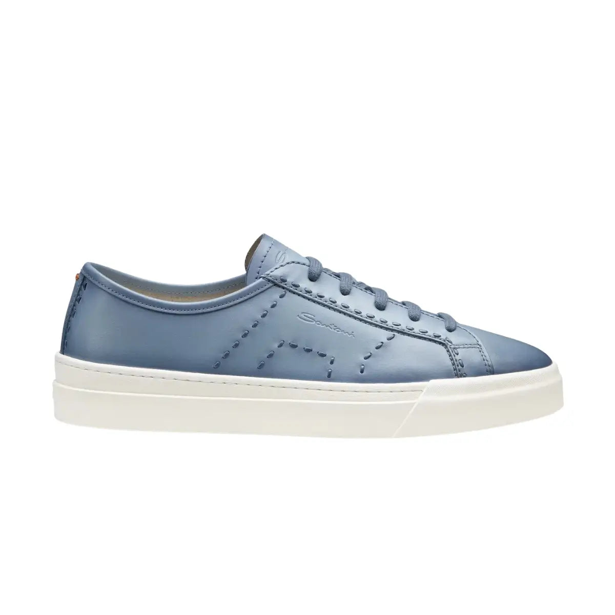 Santoni Men's light blue leather Double Buckle Sneaker