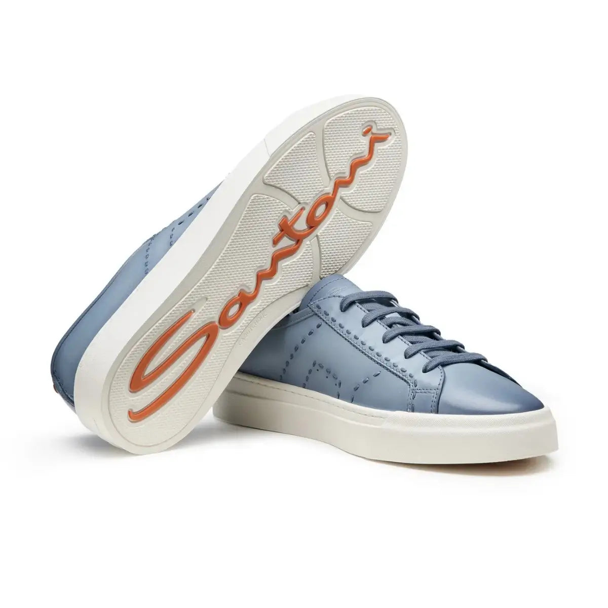 Santoni Men's light blue leather Double Buckle Sneaker