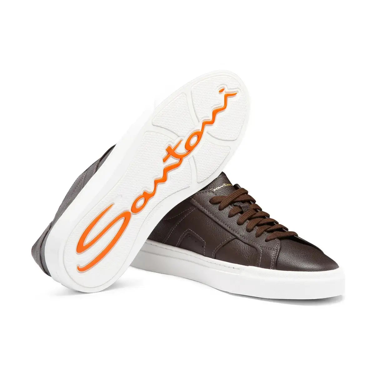 Santoni Men's dark brown tumbled leather Double Buckle Sneaker