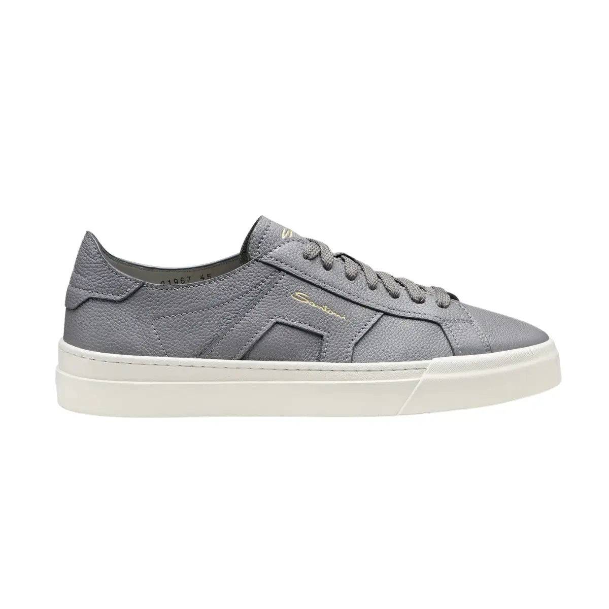 Santoni Men's grey tumbled leather Double Buckle Sneaker