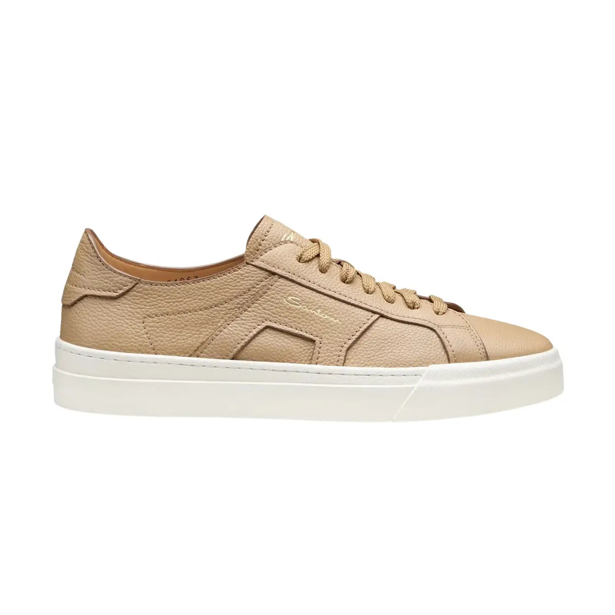 Santoni Men's beige tumbled leather Double Buckle Sneaker