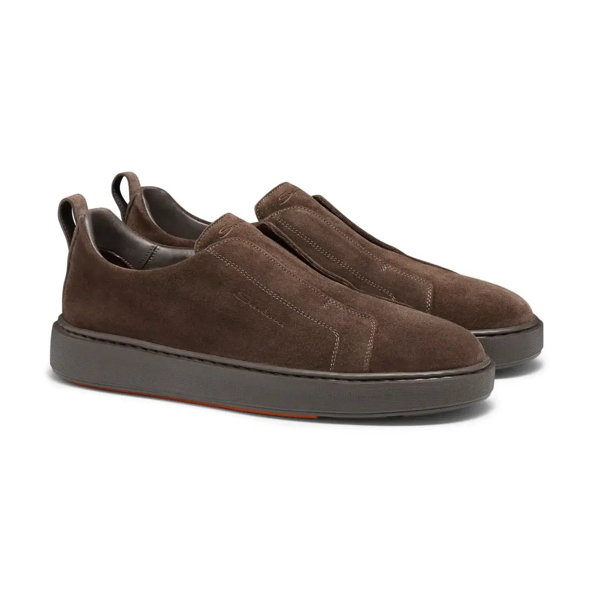Santoni Men's dark brown suede slip-on sneaker