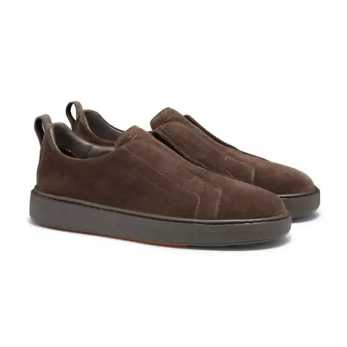 Santoni Men's dark brown suede slip-on sneaker