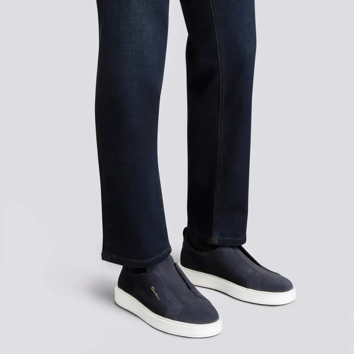 Santoni Men's blue suede slip-on sneaker