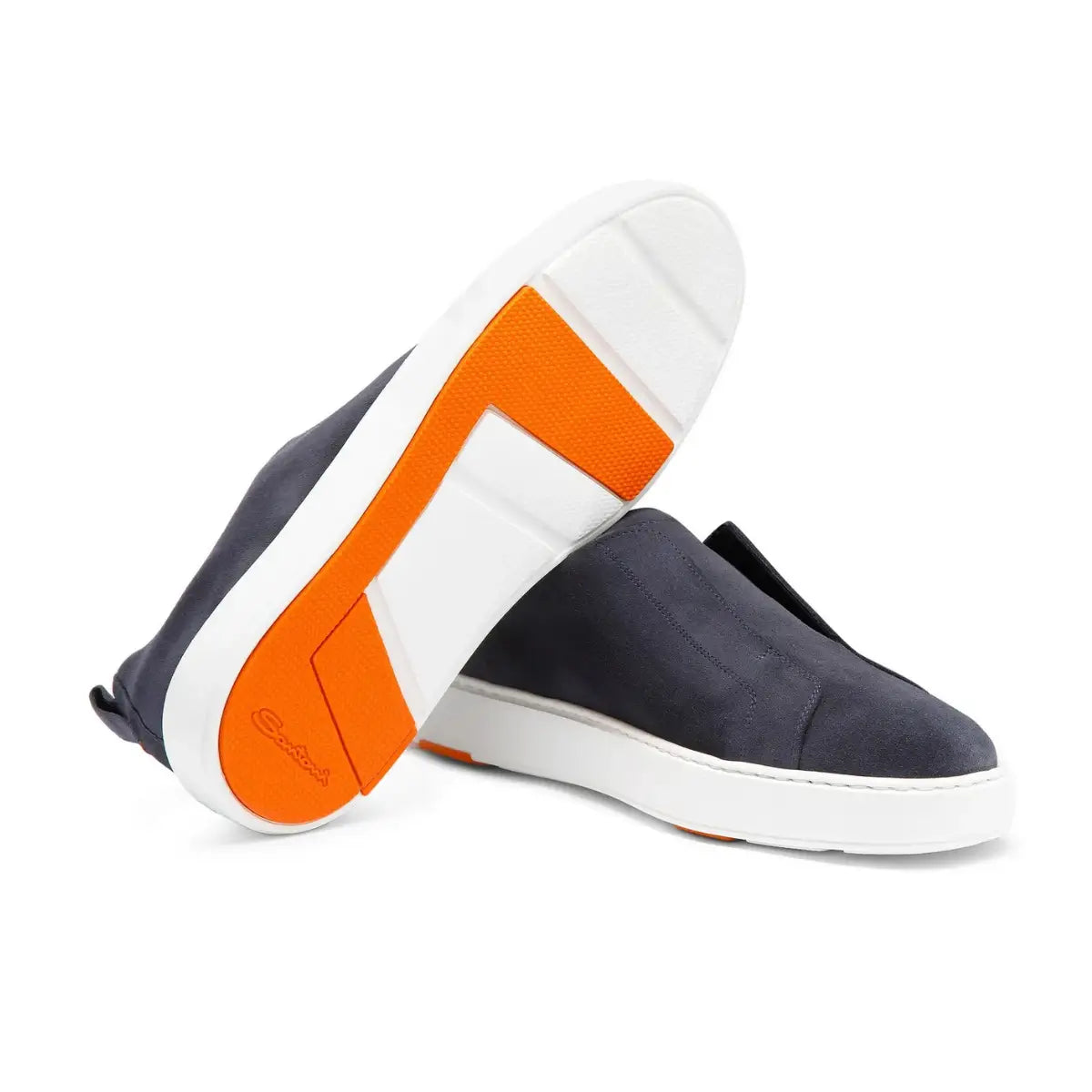 Santoni Men's blue suede slip-on sneaker