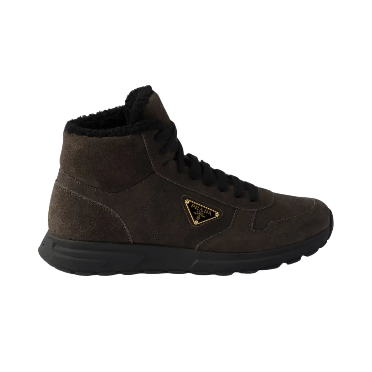 Prada Prax high-top suede and shearling sneakers