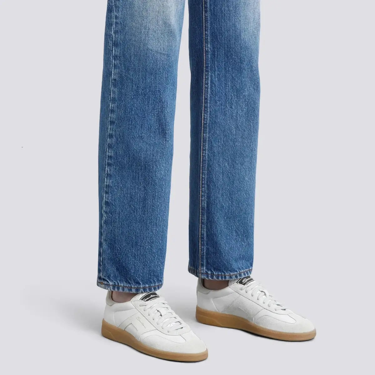 Santoni Women's white tumbled leather DBS Oly sneaker