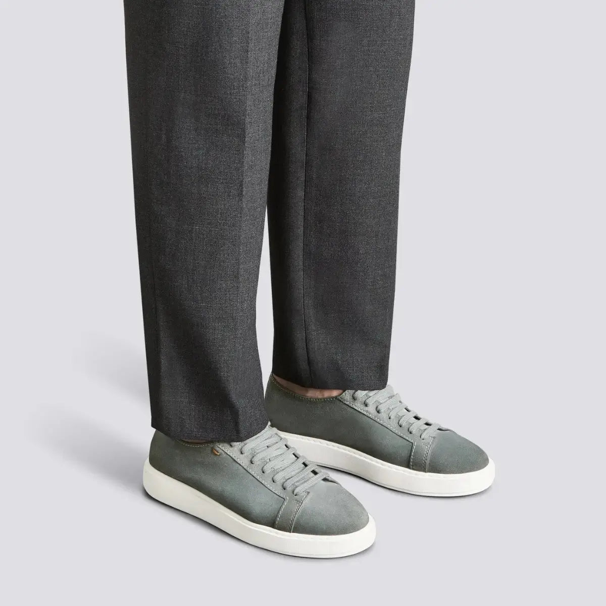 Santoni Men's green suede sneaker