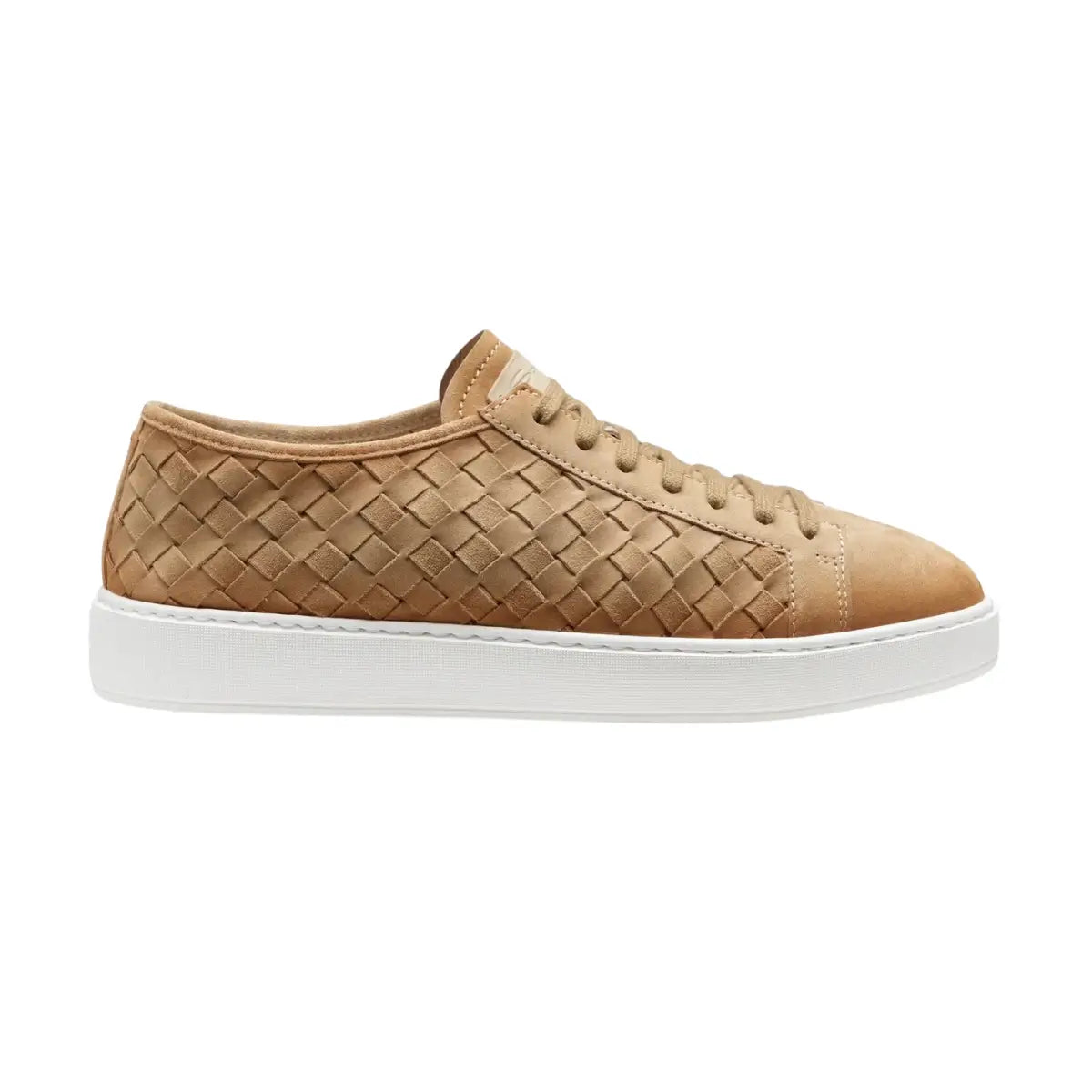 Santoni Men's beige woven suede sneaker
