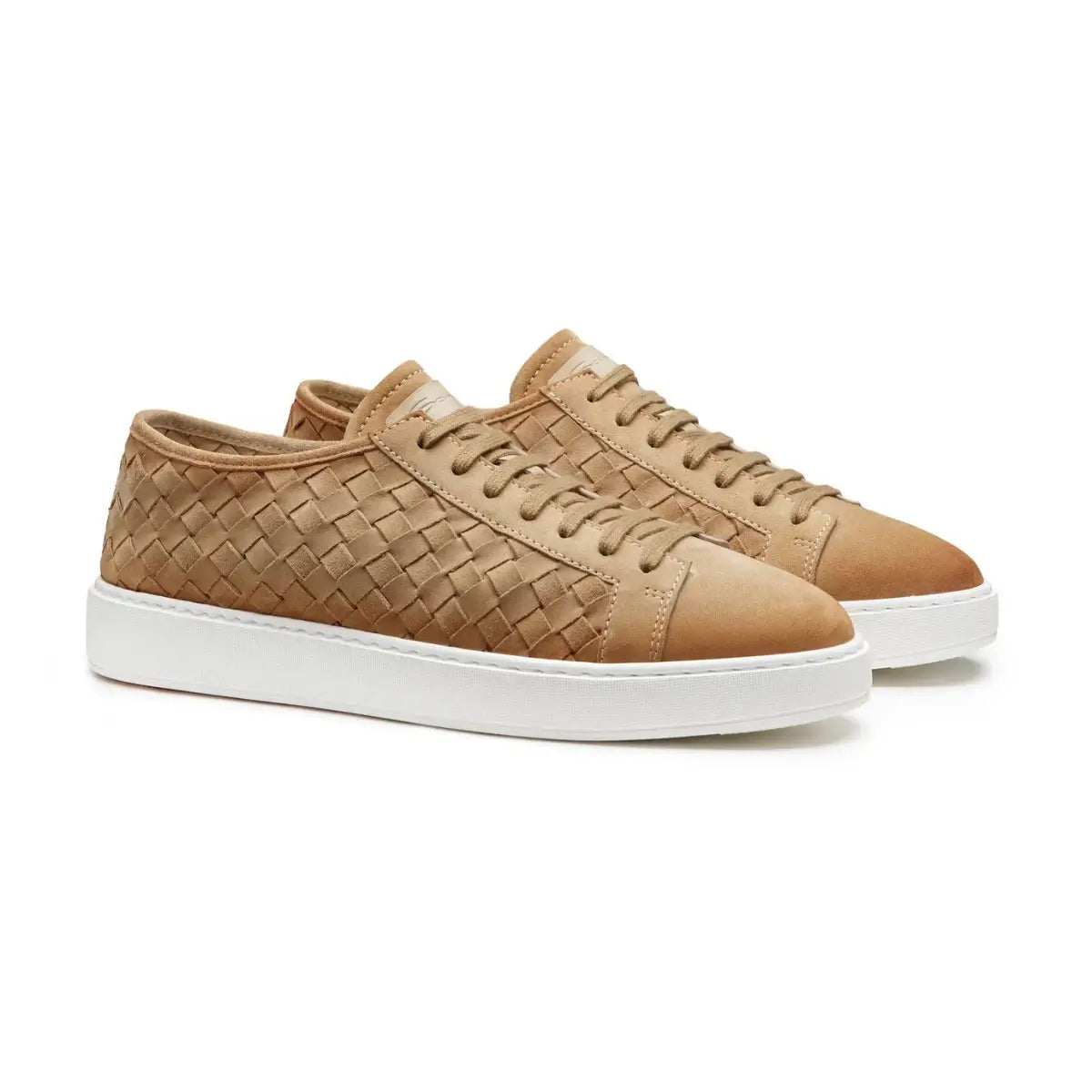 Santoni Men's beige woven suede sneaker