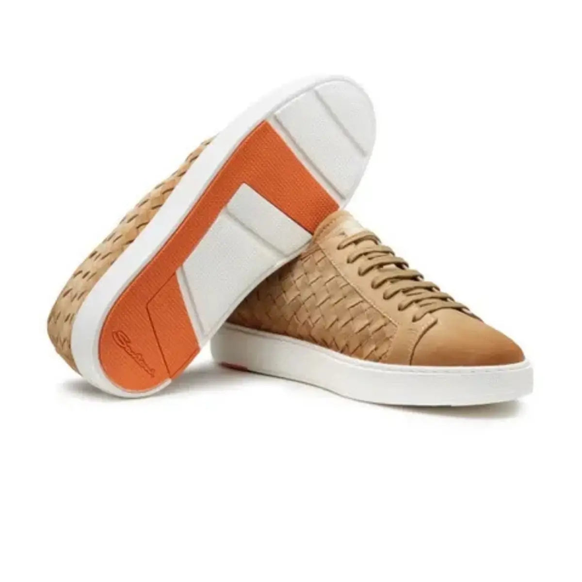 Santoni Men's beige woven suede sneaker