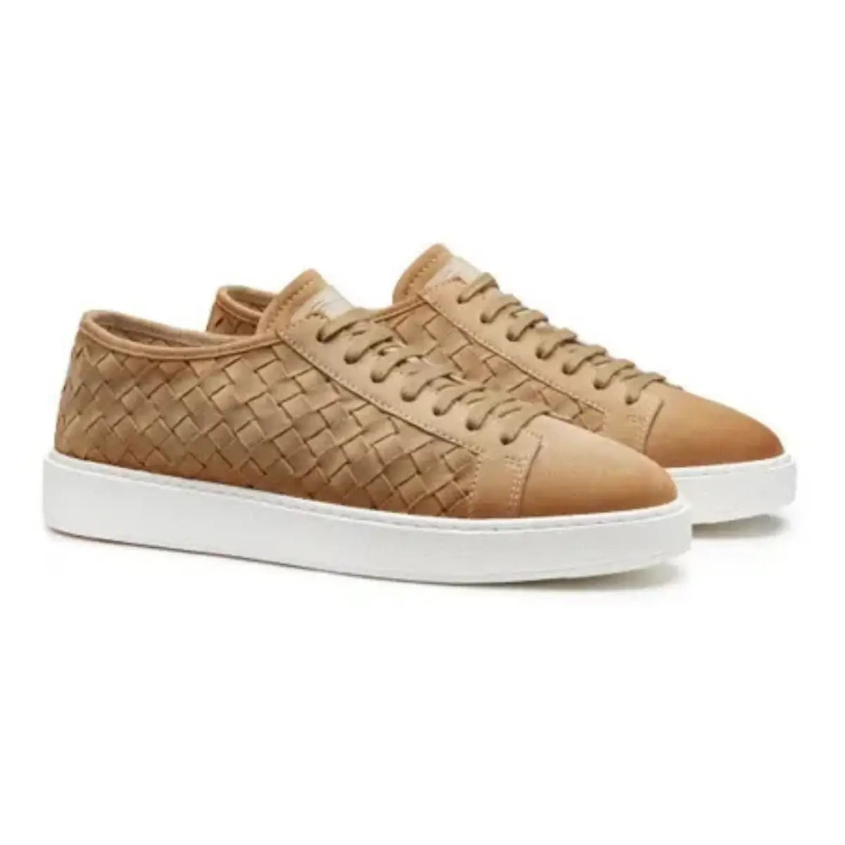 Santoni Men's beige woven suede sneaker