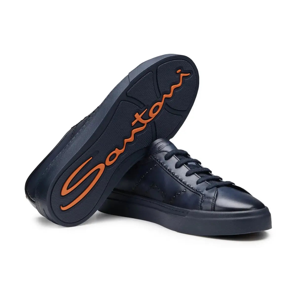 Santoni Men's blue leather Double Buckle Sneaker