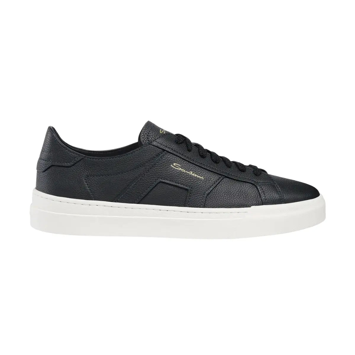 Santoni Men's blue tumbled leather double buckle sneaker