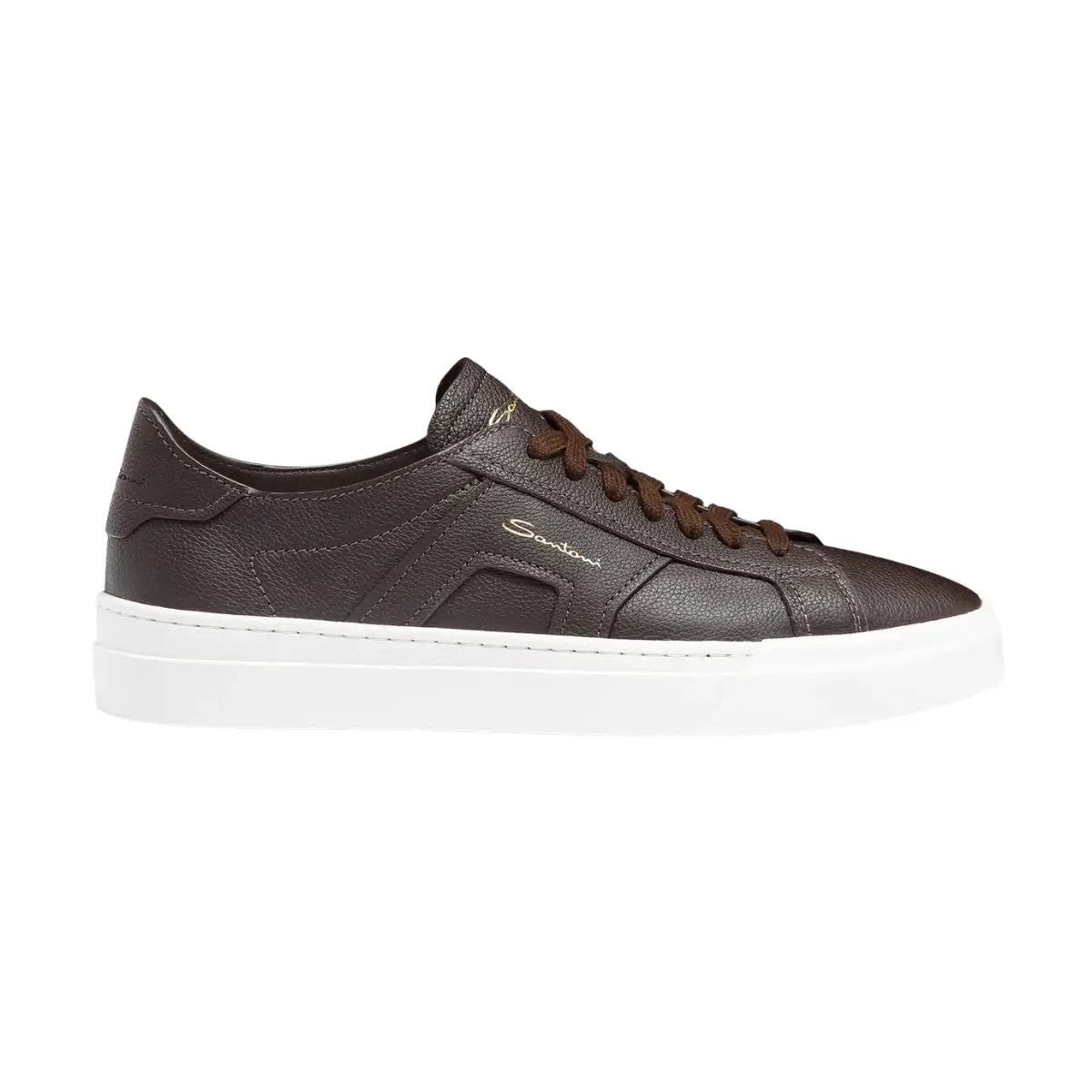 Santoni Men's dark brown tumbled leather Double Buckle Sneaker