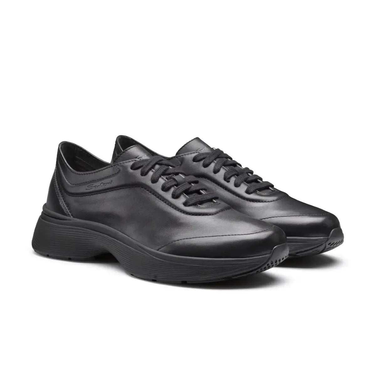 Santoni Men's black leather Easy Bounce sneaker