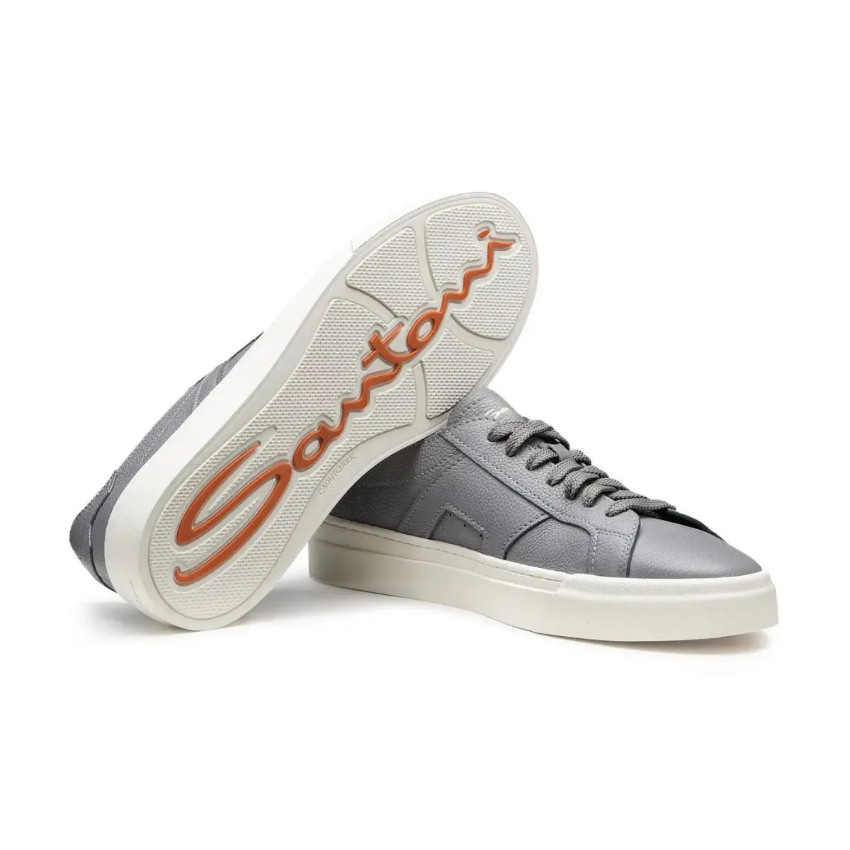 Santoni Men's grey tumbled leather Double Buckle Sneaker