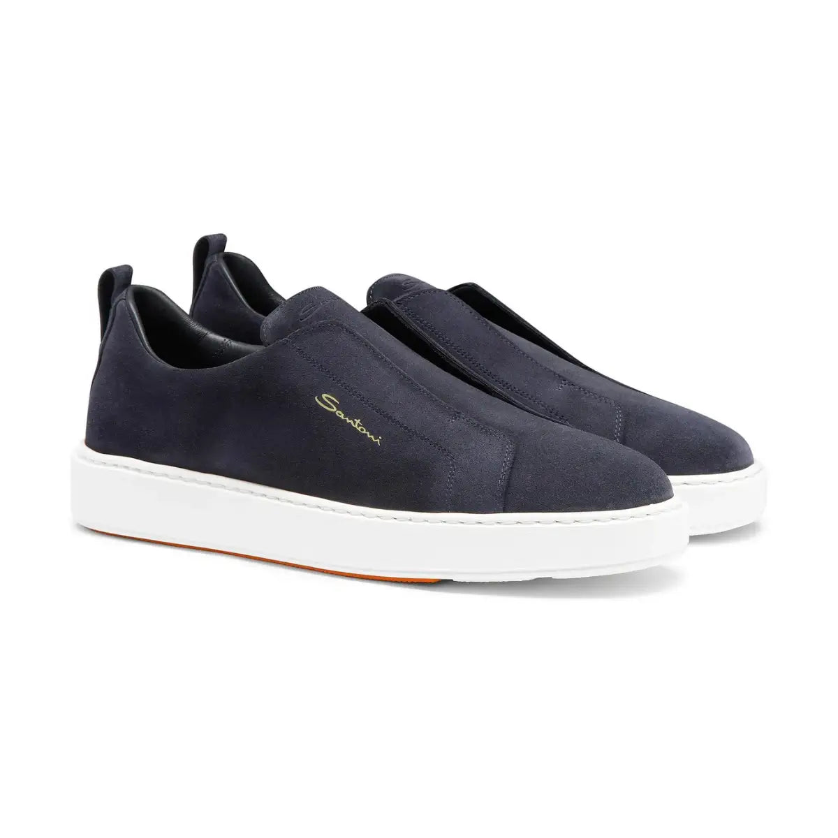 Santoni Men's blue suede slip-on sneaker