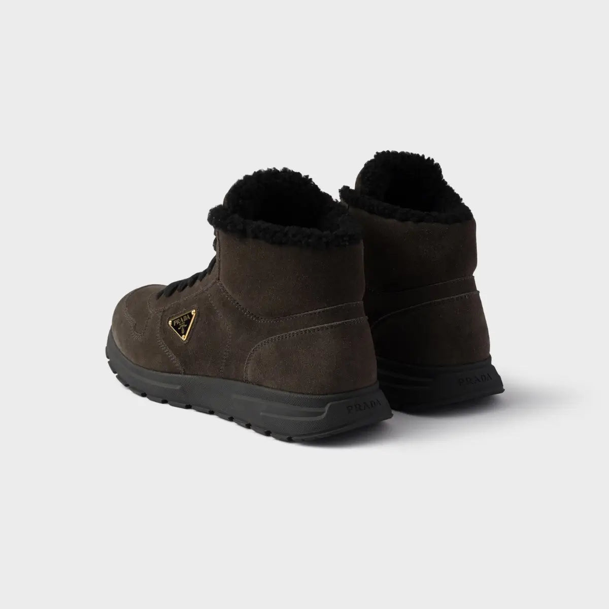 Prada Prax high-top suede and shearling sneakers